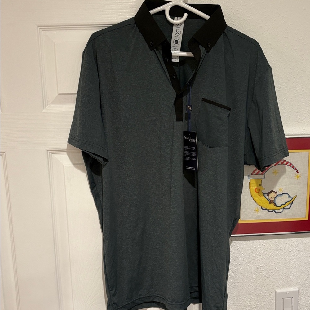 State & Liberty Polo Shirt Mens 2XL Heathered Army Green Pershing Tech Athletic